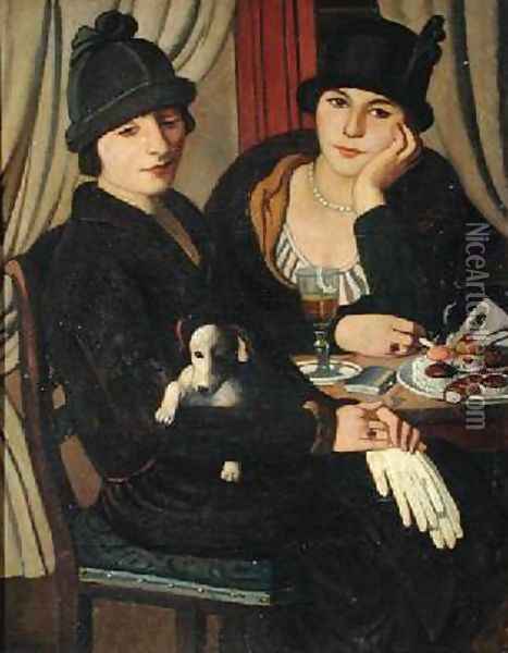 Women in a Cafe 1924 Oil Painting - Pietro Marussig