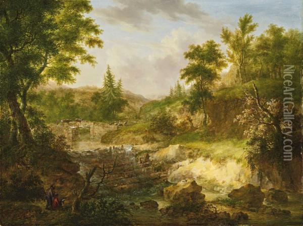 Landschaft Bei Langnaumit Zeichnendem Maler Oil Painting - Johann Kaspar Huber