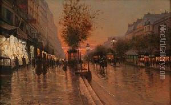 Paris Street Scene At End Of Day Oil Painting - Fausto Giusto
