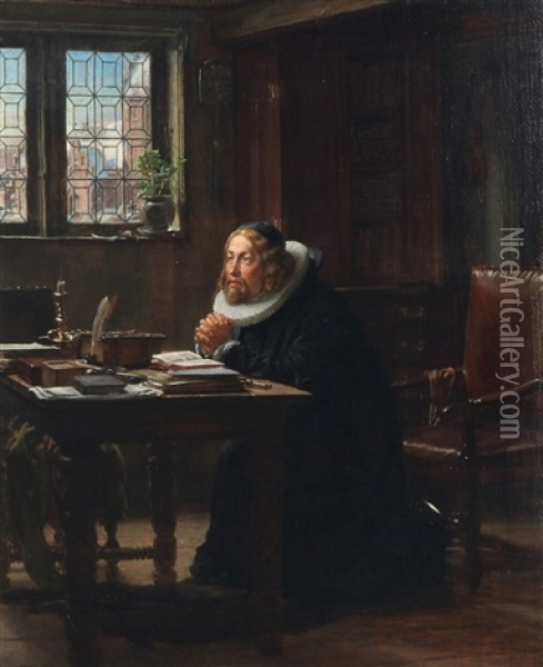 Kingo In His Study Oil Painting - Jorgen Roed