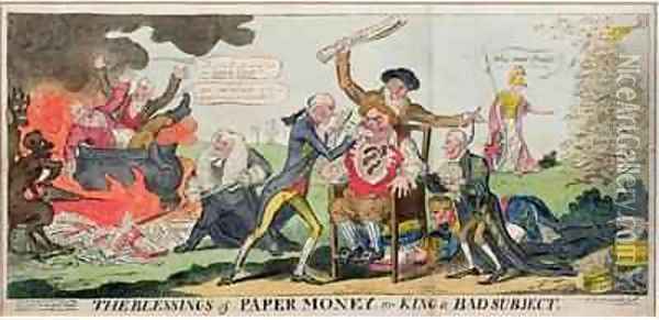 The Blessings of Paper Money or King a Bad Subject Oil Painting - George Cruikshank I