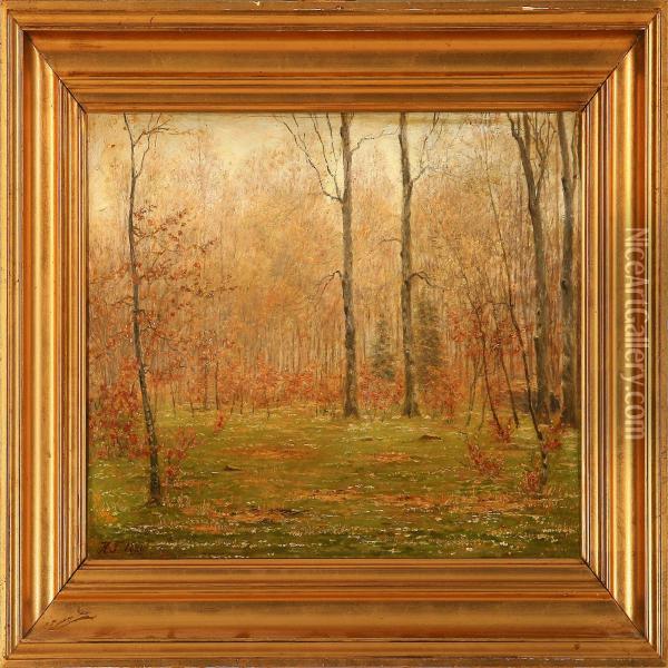 Spring Forest Scene Oil Painting - Hans Gabriel Friis