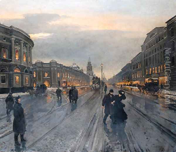 View of the Nevskii Prospect Oil Painting - Aleksandr Karlovich Beggrov