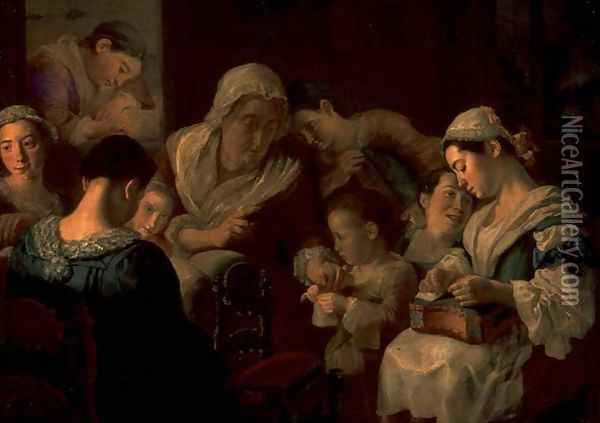 The School of Needlework, 1751-52 Oil Painting - Gaspare Traversi