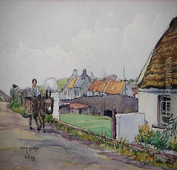 Irish Village Scene With Figures Oil Painting - Mary Baker