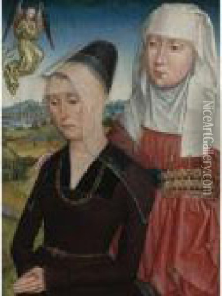 Female Donor With Saint Elizabeth Of Hungary: The Right Wing Of Atriptych Oil Painting - Simon Marmion