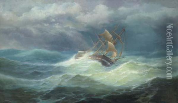 Caught In A Gale Oil Painting - Herman R. Dietz