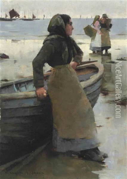 Study For The Fish Seller On A Cornish Beach Oil Painting - Stanhope Forbes