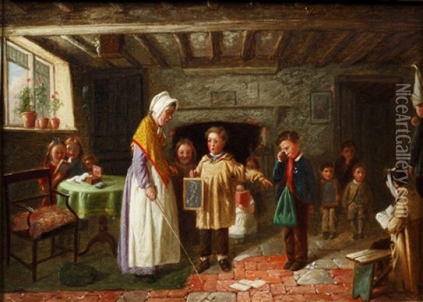 The Schoolroom Lesson Oil Painting - Charles Hunt