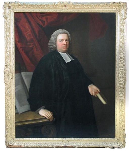 Portrait Of Dr Ralph Freman, Rector Of Aspenden (d.1772), Three-quarter Length, Wearing Clerical Dress And Holding A Prayer Book Oil Painting - Allan Ramsay