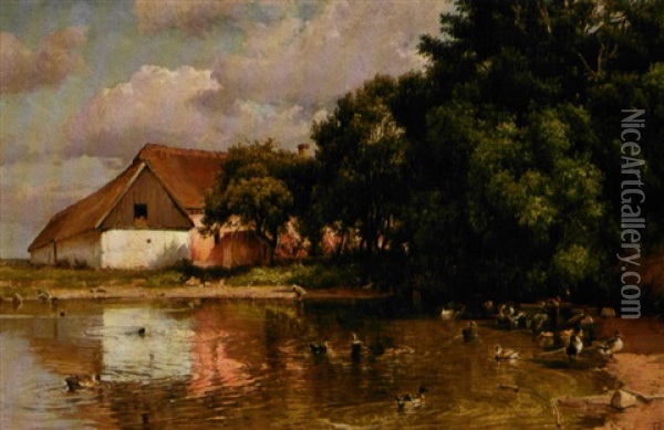 Ved Landsbyens Gadekaer Oil Painting - Edvard Frederik Petersen