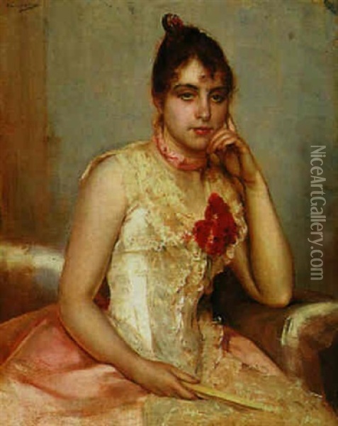 The Young Spanish Girl In Pink Oil Painting - Charles Hermans