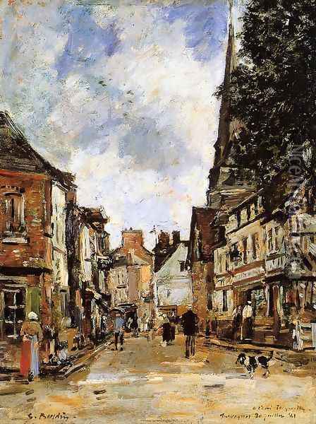 Fervaques, a Village Street Oil Painting - Eugene Boudin