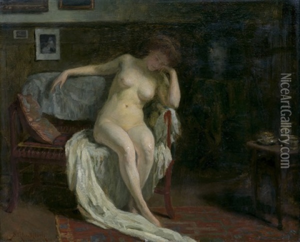 Nude In Interior Oil Painting - Simon Gluecklich