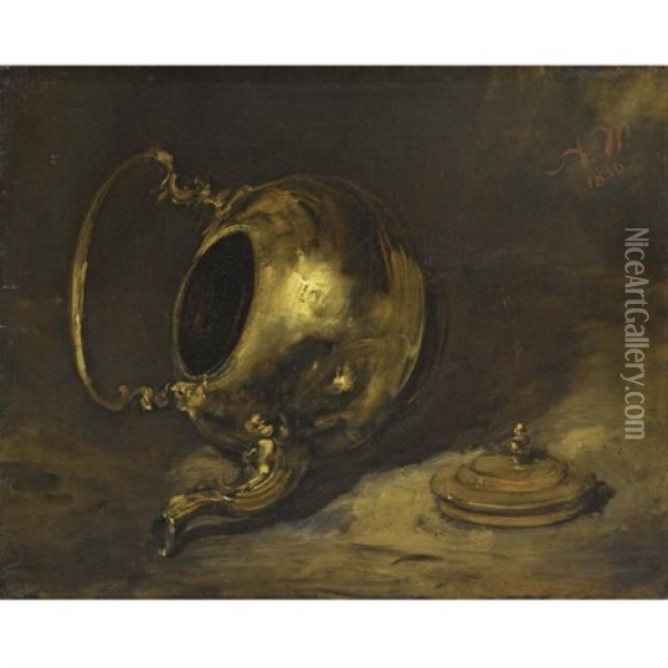 Umgesturzter Teekessel - Upturned Teapot Oil Painting - Adolph von Menzel