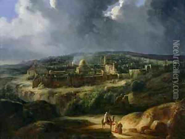 View of Jerusalem from the Valley of Jehoshaphat Oil Painting - Auguste Forbin