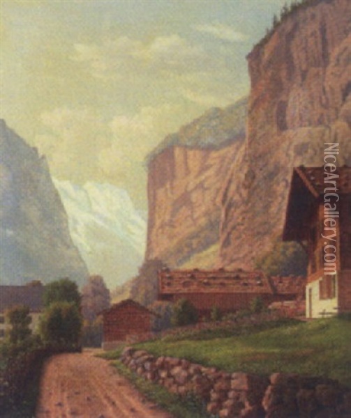 Staubachfaldet Ved Lautenbrunnen I Svejts Oil Painting - Johann Vilhelm Ludwig Dahl