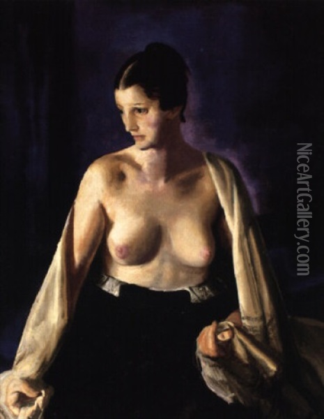 Nude With White Shawl Oil Painting - George Bellows