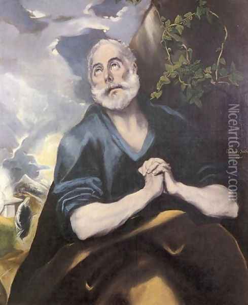 St Peter in Penitence 1580s Oil Painting - El Greco (Domenikos Theotokopoulos)