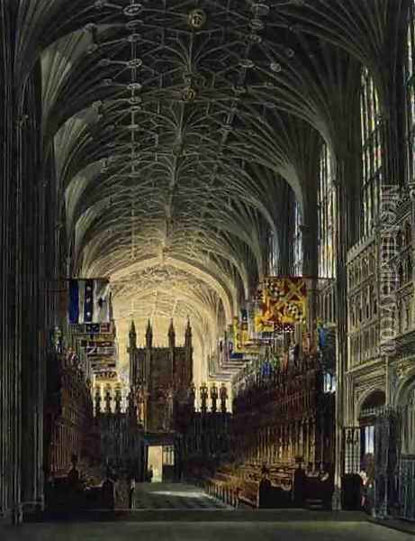 Interior of St. Georges Chapel, Windsor Castle, from 'Royal Residences', engraved by Thomas Sutherland (b.1785), pub. by William Henry Pyne (1769-1843), 1819 Oil Painting - Charles Wild