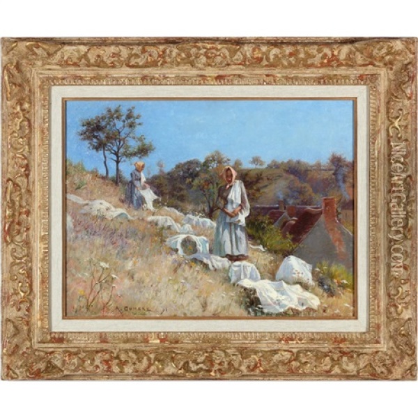 Washerwomen In Provence Oil Painting - Adolphe Ernest Gumery