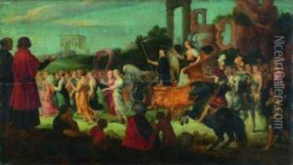 Allegorie De L'entree Triomphale A Anvers De L'archiduc Ferdinand Iii Oil Painting - Adriaan van Stalbemt