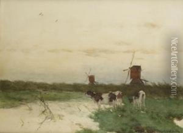 Cows Near The Waterfront By Dusk Oil Painting - Jan Hendrik Weissenbruch