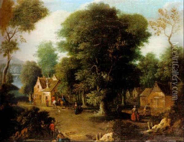 Byscen Med Hus Och Figurer Oil Painting - Adriaen Frans Boudewyns the Elder