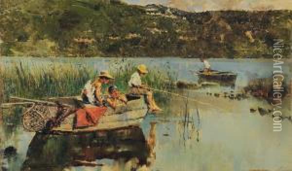 Paesaggio Con Pescatorelli Oil Painting - Arcadio Mas Y Fondevila