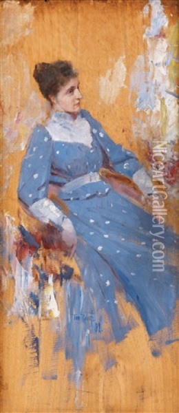The Blue Dress Oil Painting - Tom Roberts