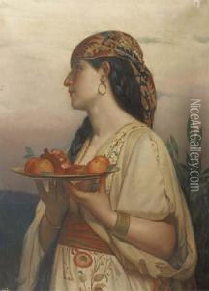An Italian Beauty Bearing Fruits Oil Painting - Jules Joseph Lefebvre