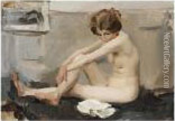 A Female Nude Oil Painting - Isaac Israels