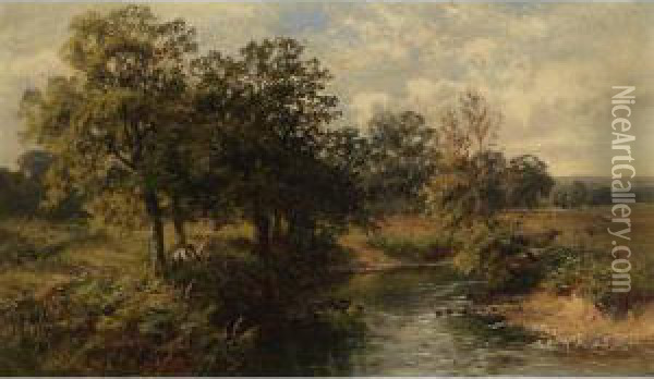 In The Meadows Nr. Wonham Mill, Surrey Oil Painting - Walter Wallis