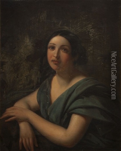 Portrait Of A Woman Oil Painting - Jan Nepomucen Lewicki