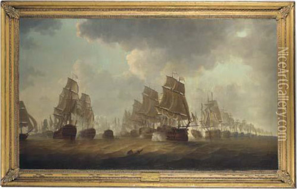 Admiral Rodney's Flagship Formidable Firing A Starboard Broadside Into Enemy Ships At The Battle Of The Saintes Oil Painting - William Lieut. Elliott