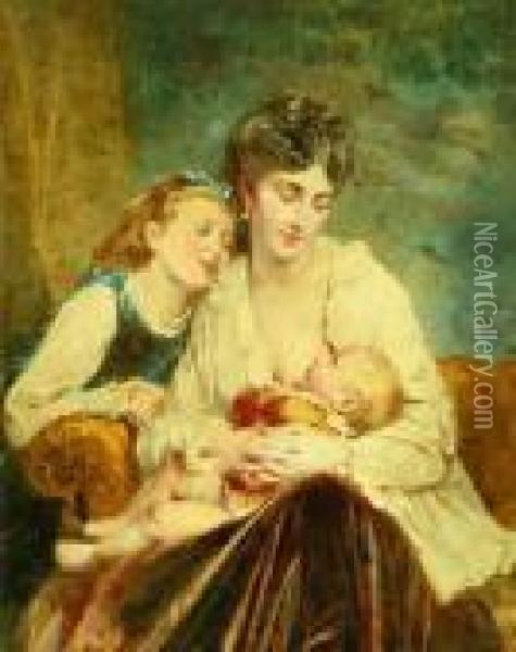 Portrait Of A Mother With Her Children Oil Painting - Leon-Jean-Basile Perrault