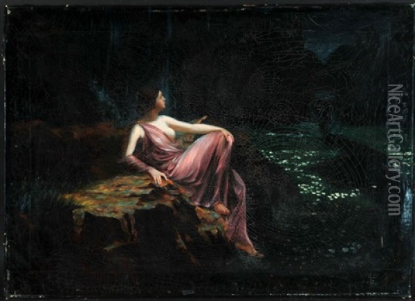 Dame Am Nachtlichen See Oil Painting - Adolf Pirsch