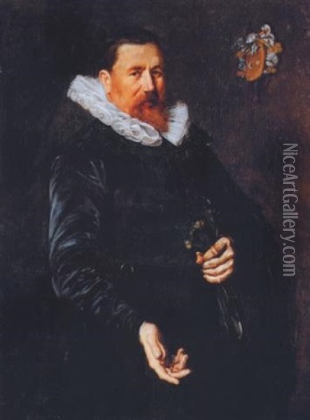 Bildnis Eines Mannes, Die Handschuhe In Der Linken Haltend Oil Painting - Frans Hals