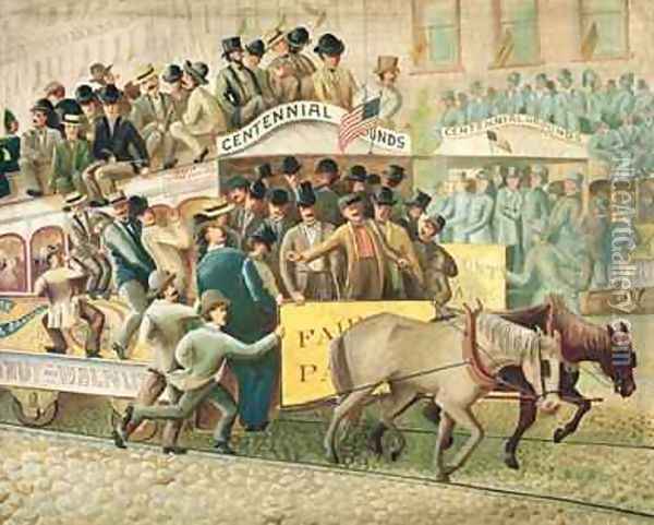Street Car Travel During the Centennial Oil Painting - Edwin S. Haley