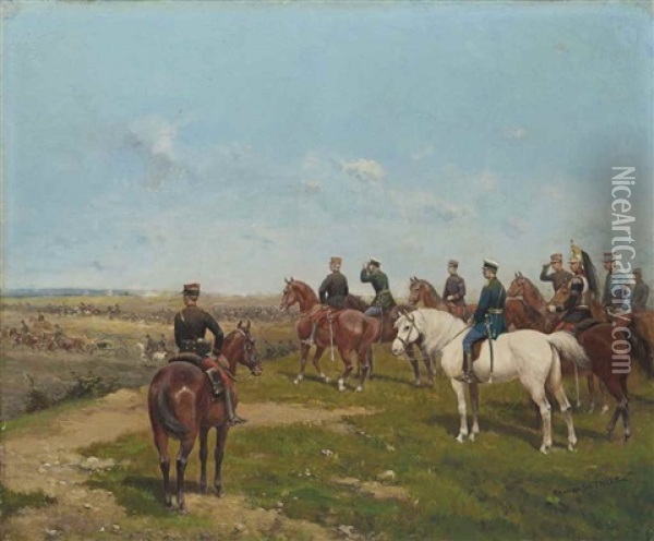 Le General Mac Mahon (1808-1893) Observant Un Exercice Militaire Oil Painting - Edouard Jean Baptiste Detaille