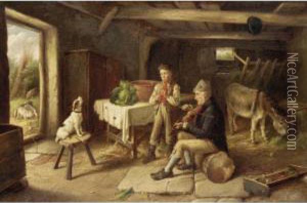 A Cottage Concert Oil Painting - Charles Hunt
