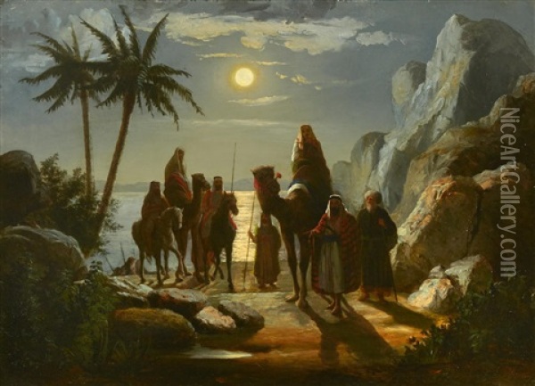 Arab Figures Gathered By The Water Oil Painting - John Carlin