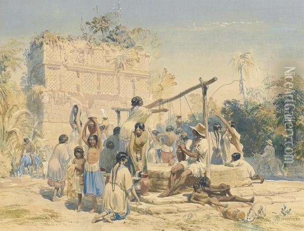 Well And Building At Sabachtsche (yucatan) Oil Painting - Frederick Catherwood