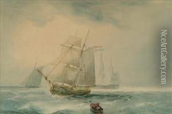 A Dutchbrigantine Passing Other Vessels Oil Painting - Alfred Herbert