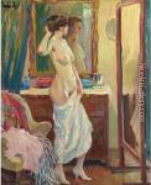 Vor Dem Spiegel (the Looking-glass) Oil Painting - Edward Alfred Cucuel