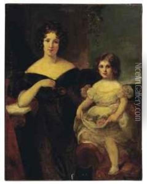 Portrait Of Lady Barrow And Her Daughter Oil Painting - George Henry Harlow