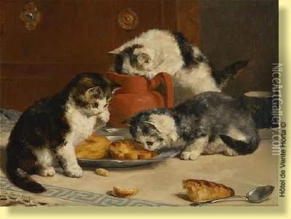 Chatons Chapardant Le Gouter Oil Painting - Charles van den Eycken