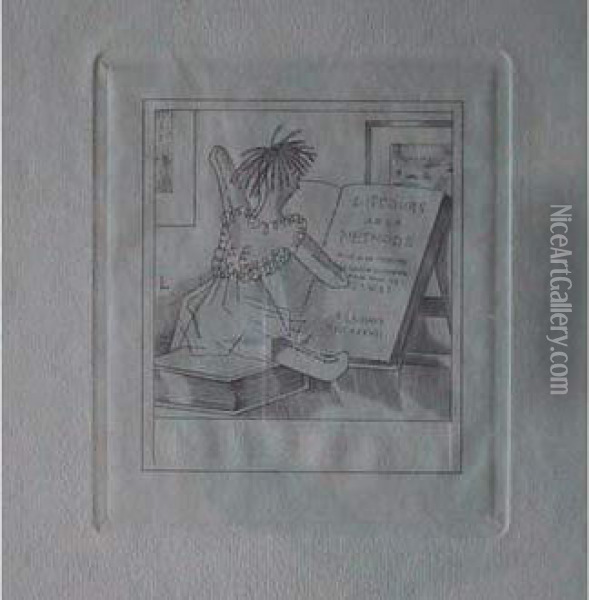 Ex-libris A La Poupee (pour 
Henri Prost) / Ex-libris With Rag Doll (for Henri Prost). 1928 Oil Painting - Jean Emile Laboureur