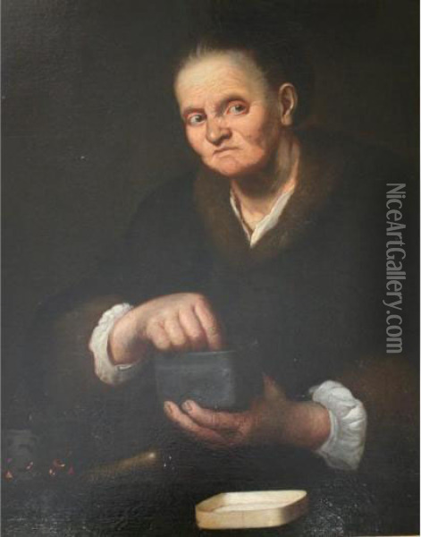 Old Woman With A Tobacco Box And A Brazier Oil Painting - Nicolaes Maes