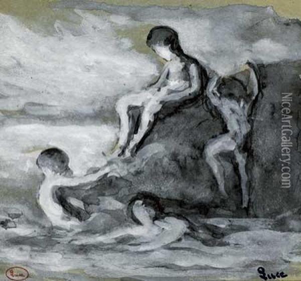Rolleboise, La Baignade Dans La Seine Oil Painting - Maximilien Luce